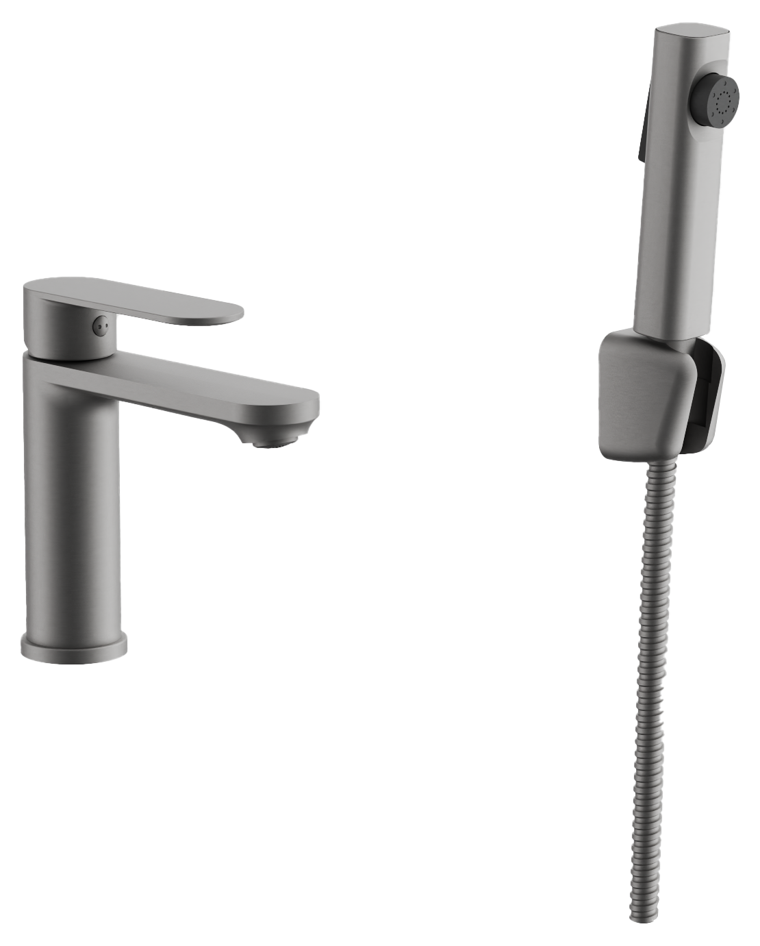 Смеситель для раковины, с гигиенической лейкой, оружейная сталь, B12713-3